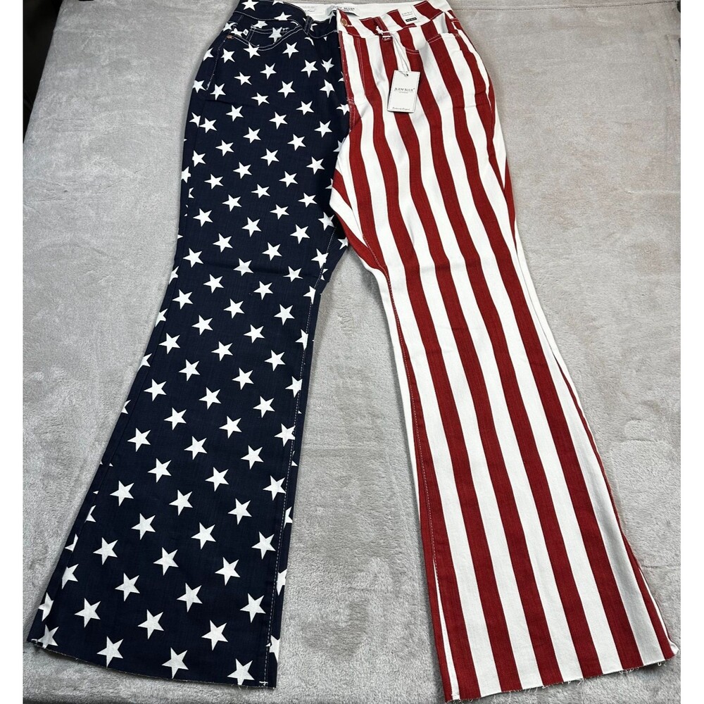 NWT Judy Blue Flare Jeans Women’s Size 14 W American Flag Print USA High Rise